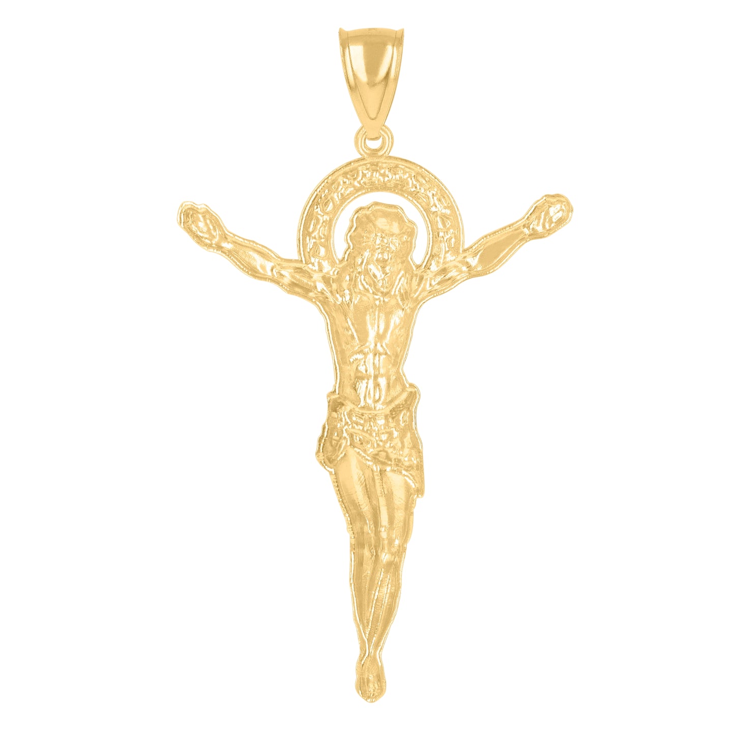 10K Two-Tone Gold Mens Textured Crucifix Religious Charm Pendant