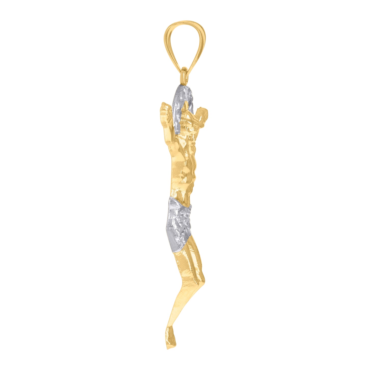 10K Two-Tone Gold Mens Textured Crucifix Religious Charm Pendant