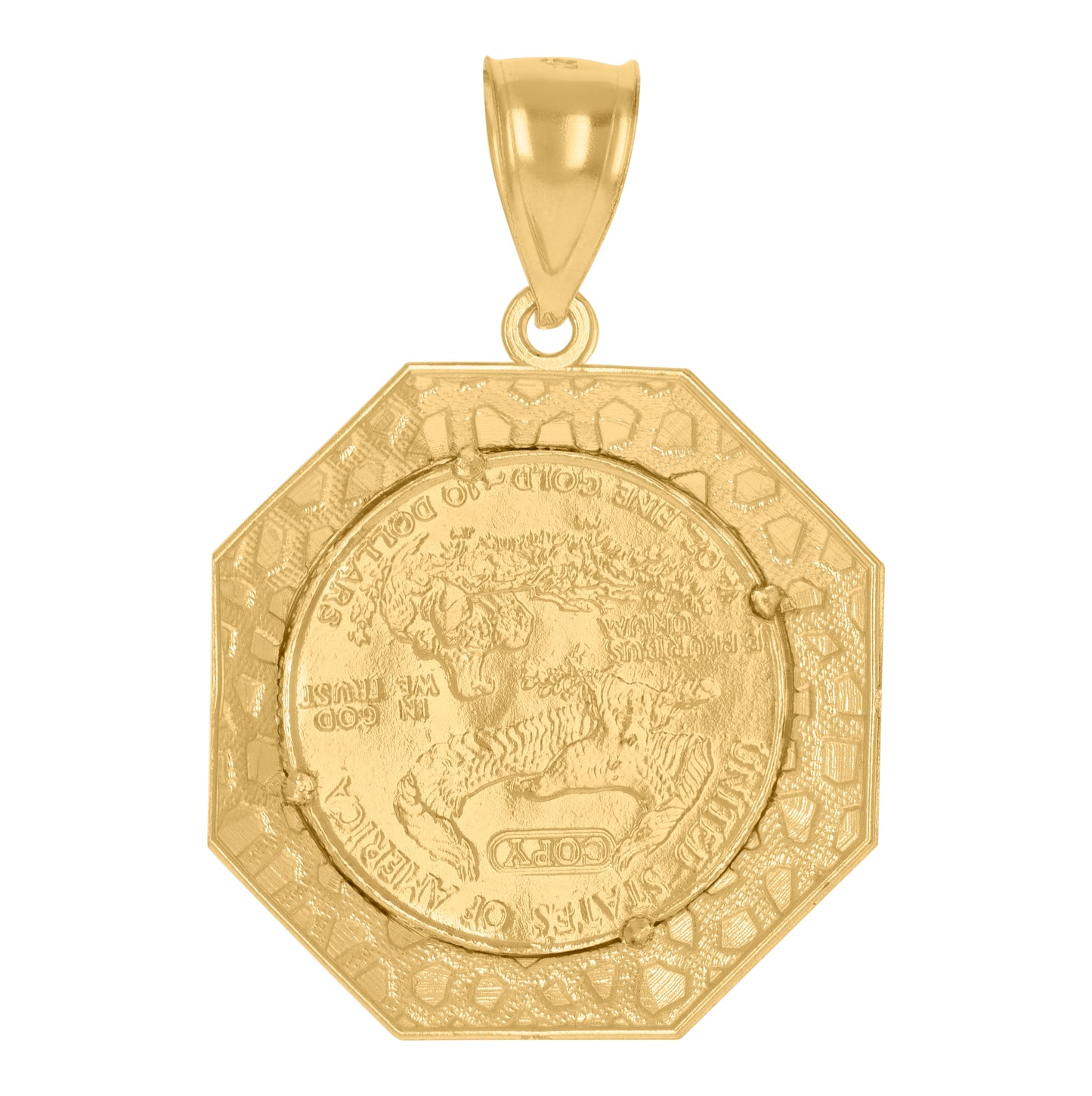 10K Yellow Gold Mens Nugget Lady Of Liberty Medallion Charm Pendant