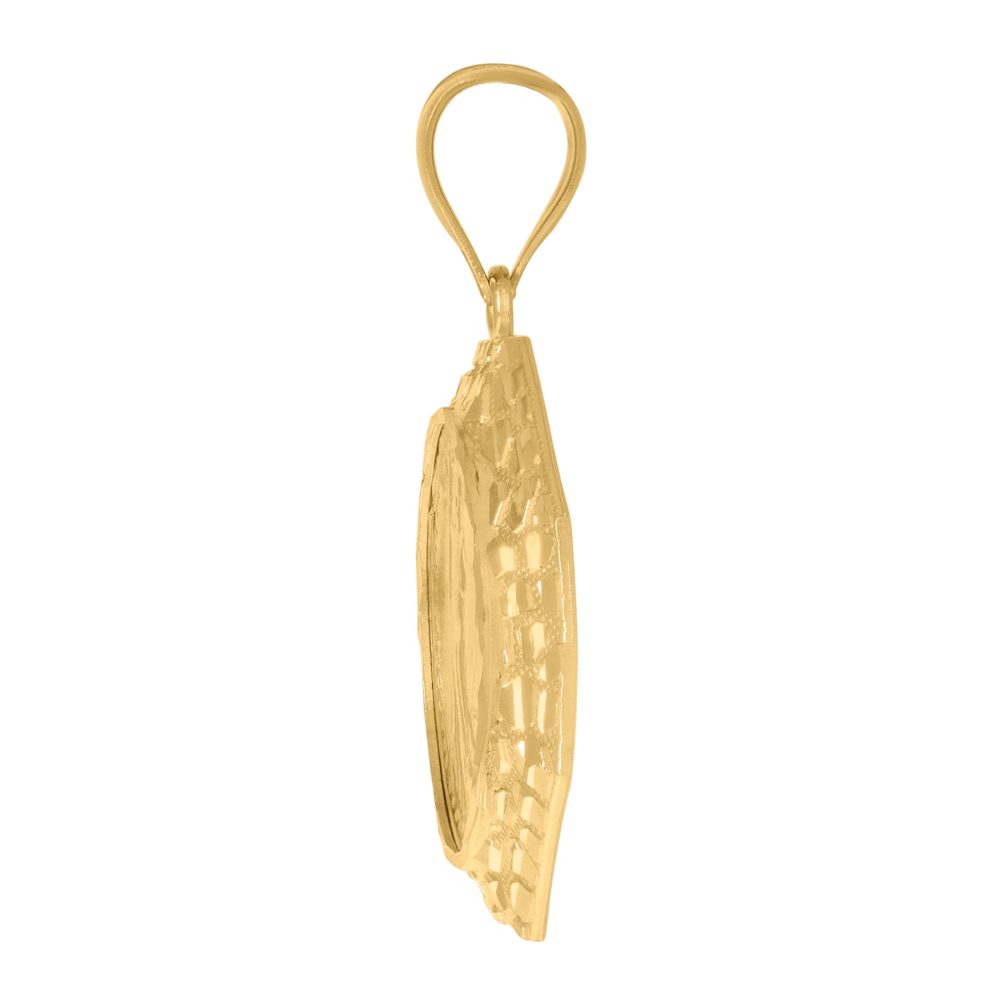 10K Yellow Gold Mens Nugget Lady Of Liberty Medallion Charm Pendant
