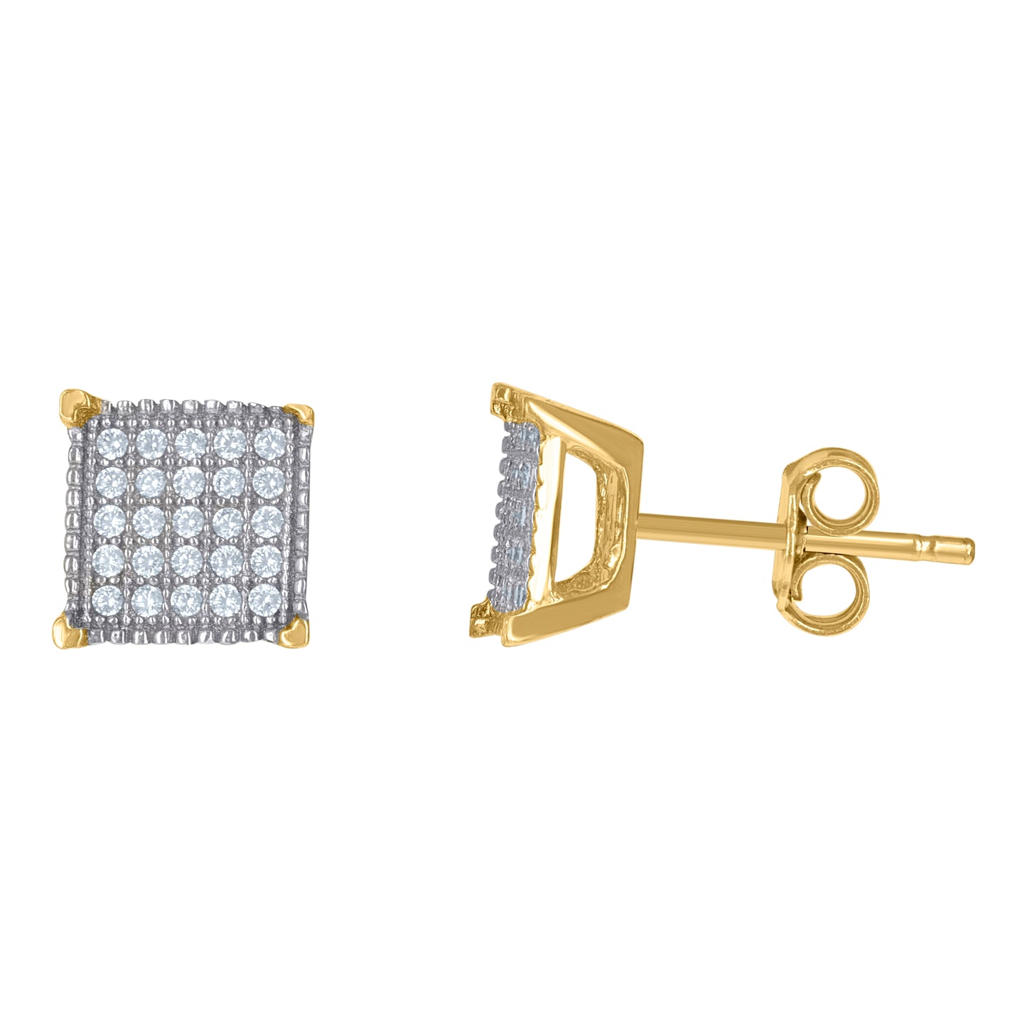 10K Two-Tone Gold Womens Cubic-Zirconia Cubic Zirconia Square Stud Earrings