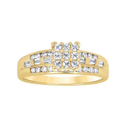 10K Two-Tone Gold Womens Princess And Baguette Cubic-Zirconia Engagement Ring Size 7
