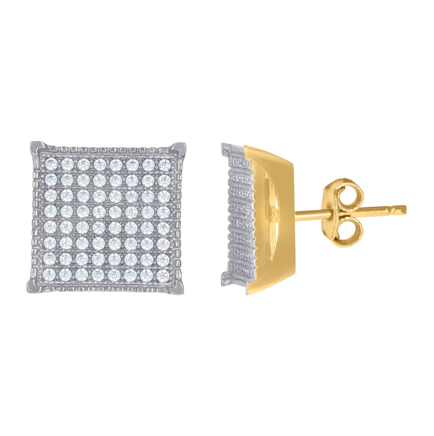 10K Two-Tone Gold Womens Cubic-Zirconia Cubic Zirconia Square Cluster Stud Earrings