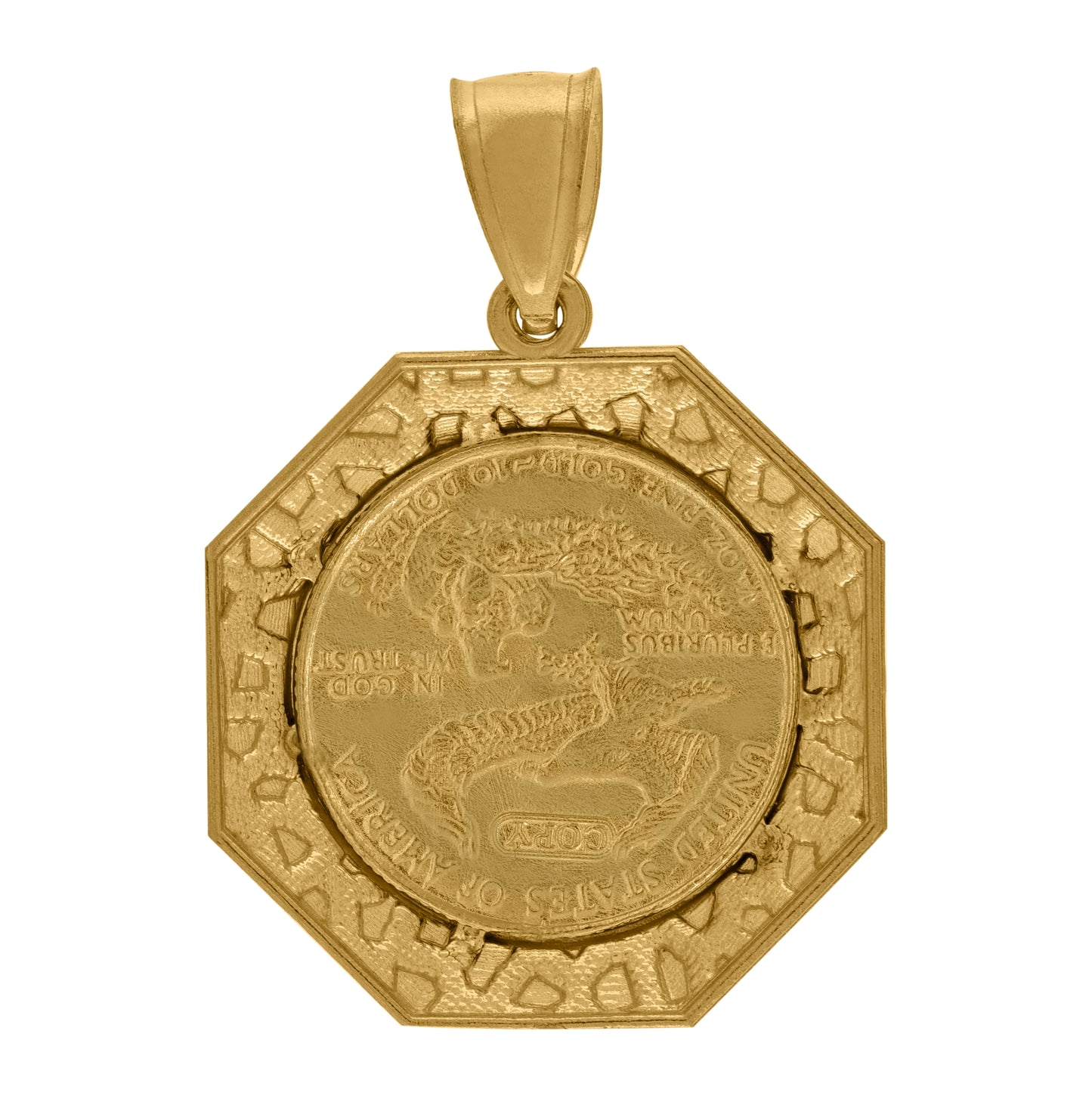 10K Yellow Gold Mens Nugget Lady Of Liberty Medallion Charm Pendant