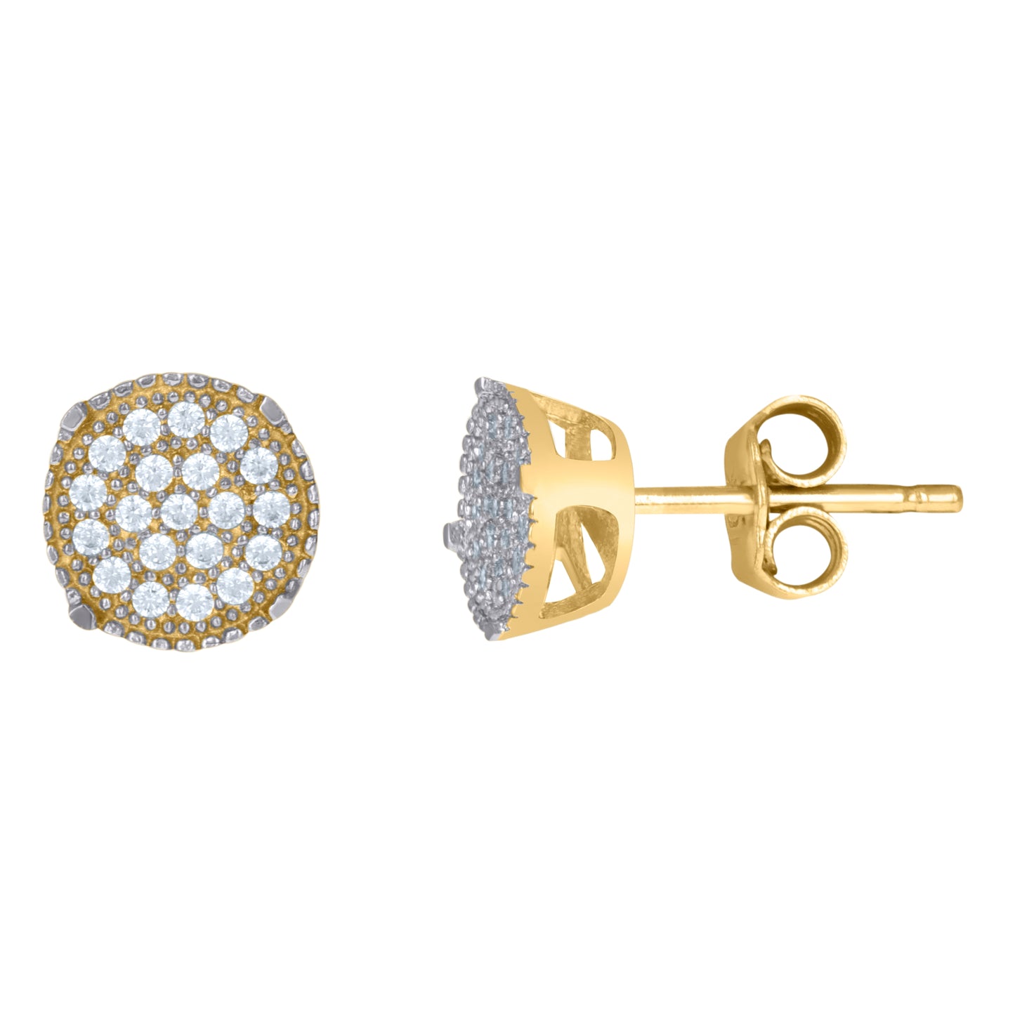 10K Two-Tone Gold Mens Cubic-Zirconia Cubic Zirconia Round 7mm Cluster Stud Earrings