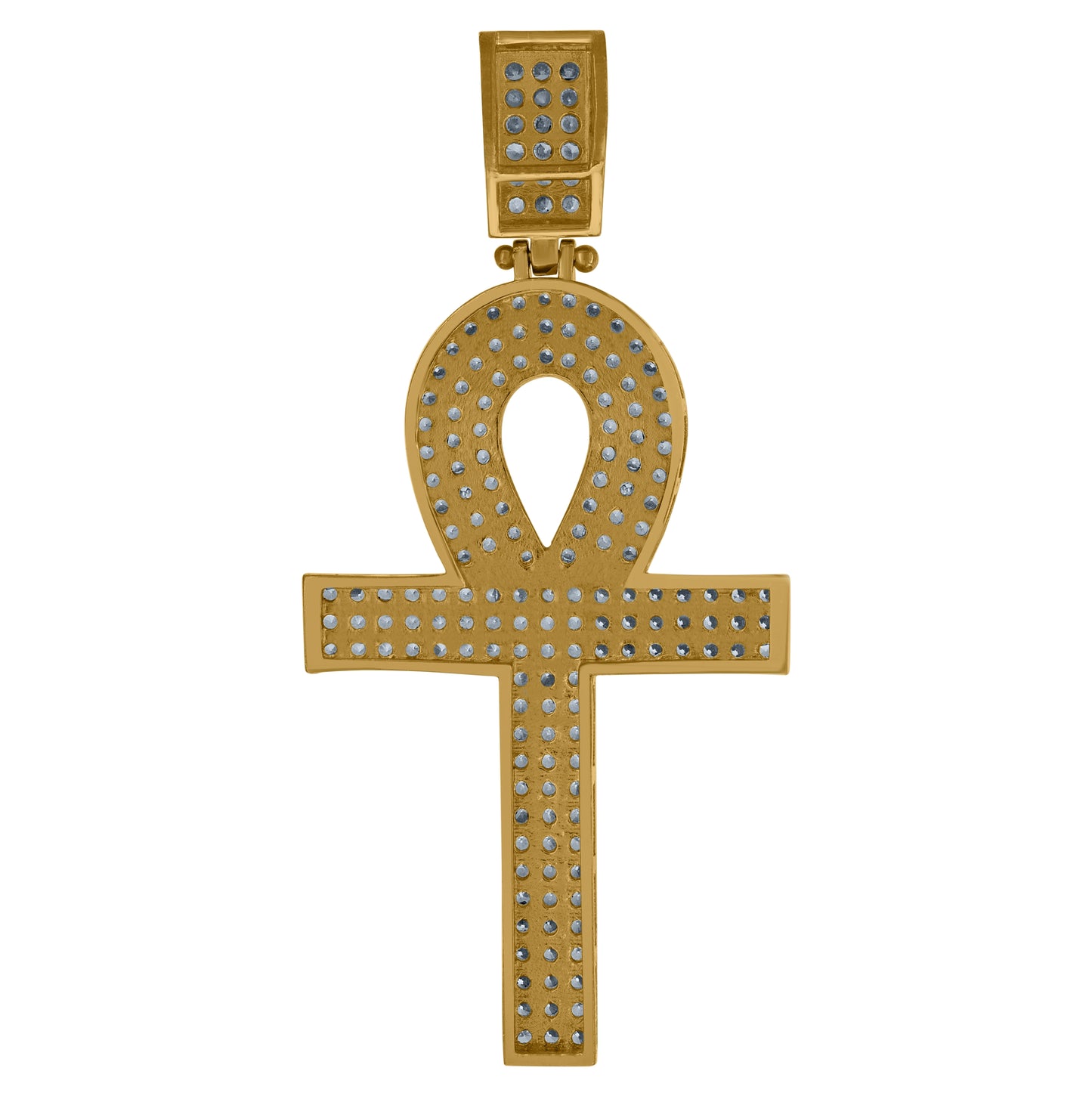10K Gold Two-Tone Cubic-Zirconia Mens Ankh Cross Religious Charm Pendant
