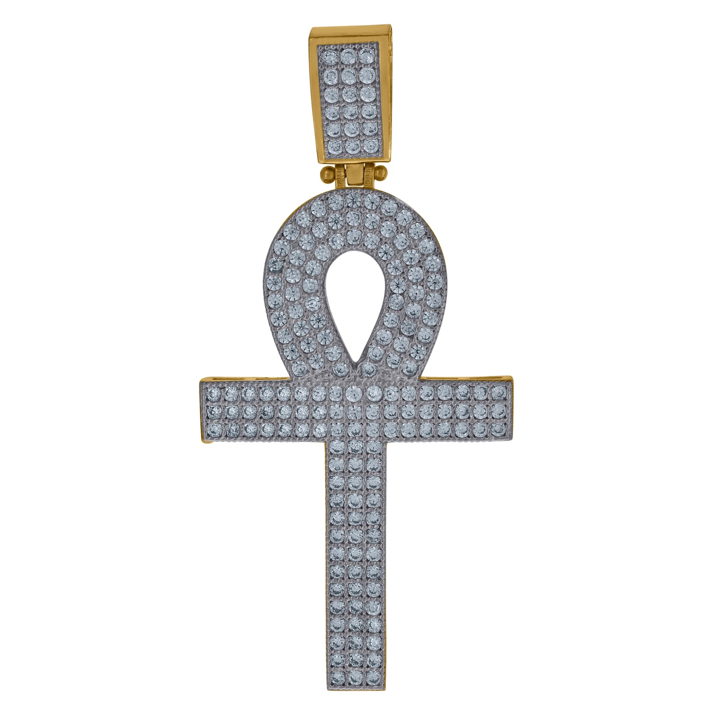 10K Gold Two-Tone Cubic-Zirconia Mens Ankh Cross Religious Charm Pendant