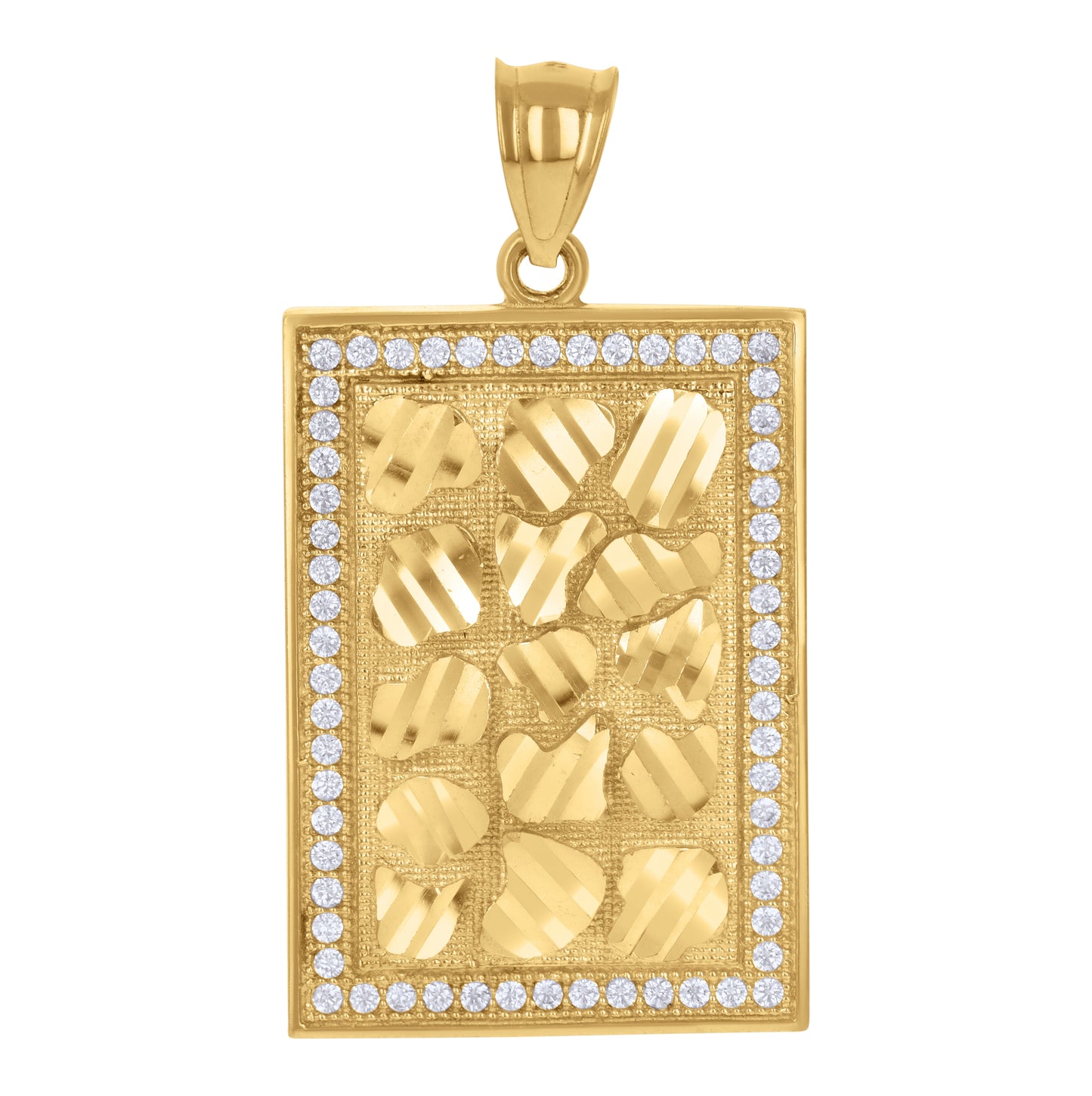 10K Gold Two-Tone Diamond-Cut Cubic-Zirconia Mens Rectangular Nugget Charm Pendant