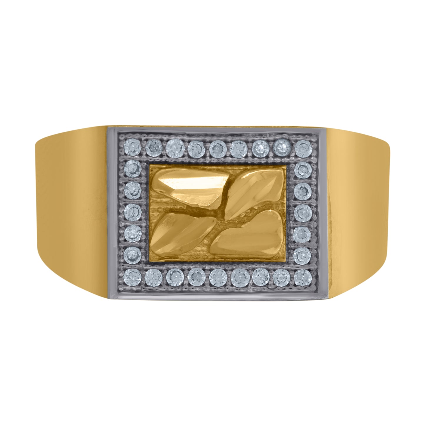 10K Two-Tone Gold Mens Cubic Zirconia Diamond Cut Nugget Square Head Ring