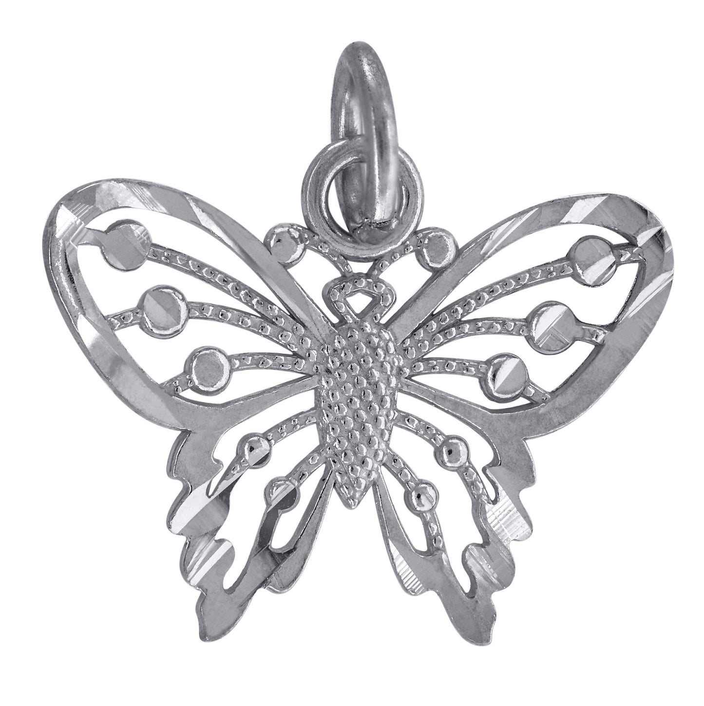 10K White Gold Womens Diamond-Cut Butterfly Charm Pendant