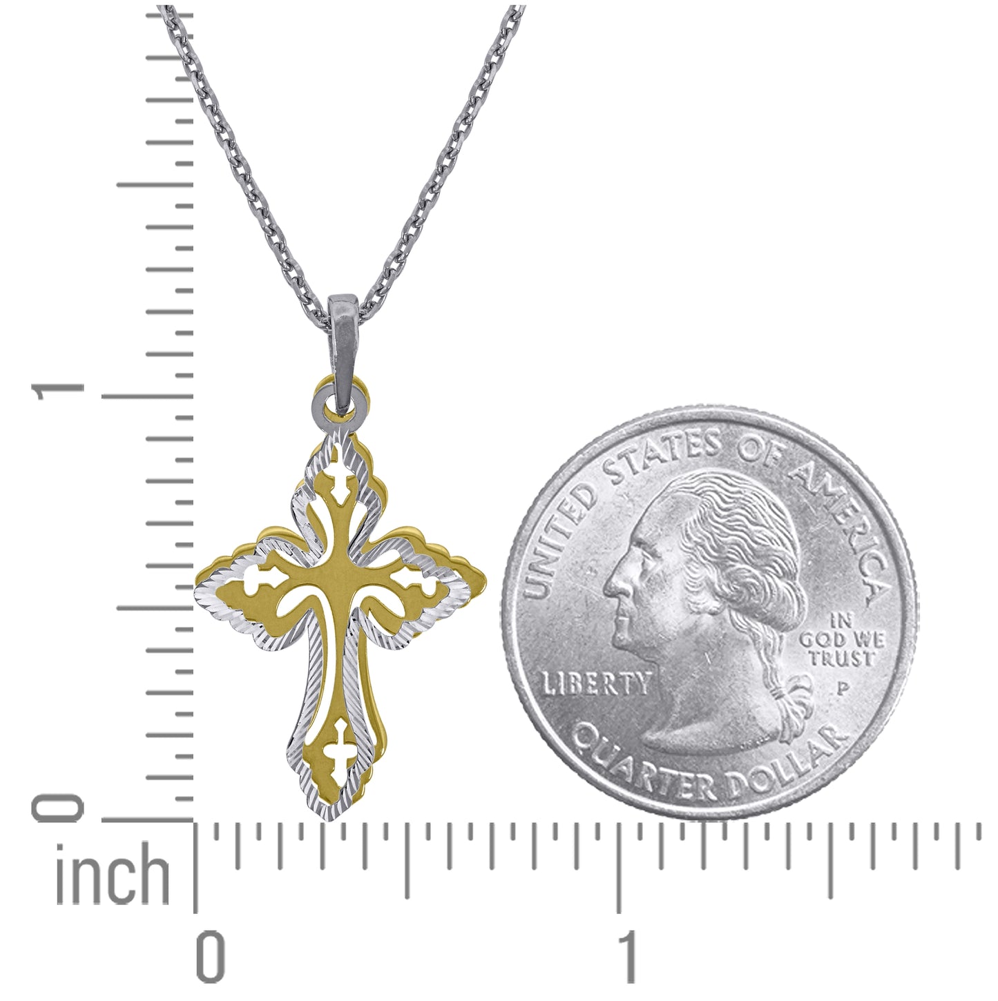 Sterling Silver Yellow-Tone Women Rolo Link Cross Necklace
