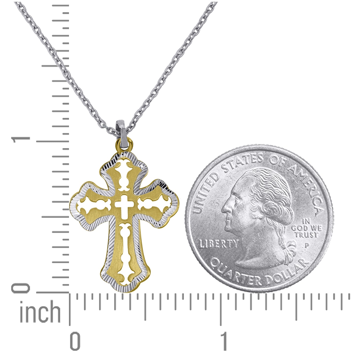 Sterling Silver Yellow-Tone Women Rolo Link Cross Necklace