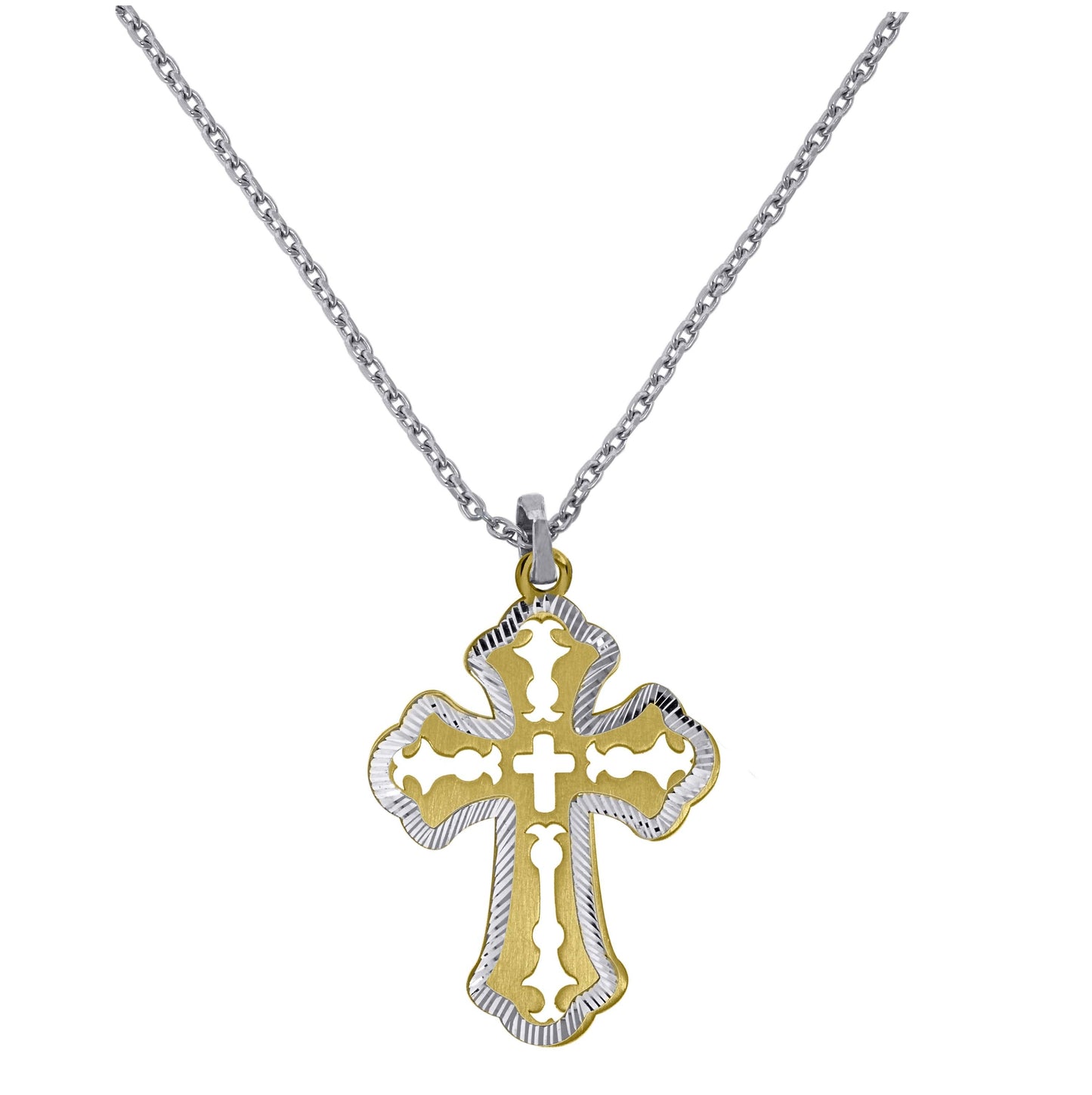 Sterling Silver Yellow-Tone Women Rolo Link Cross Necklace