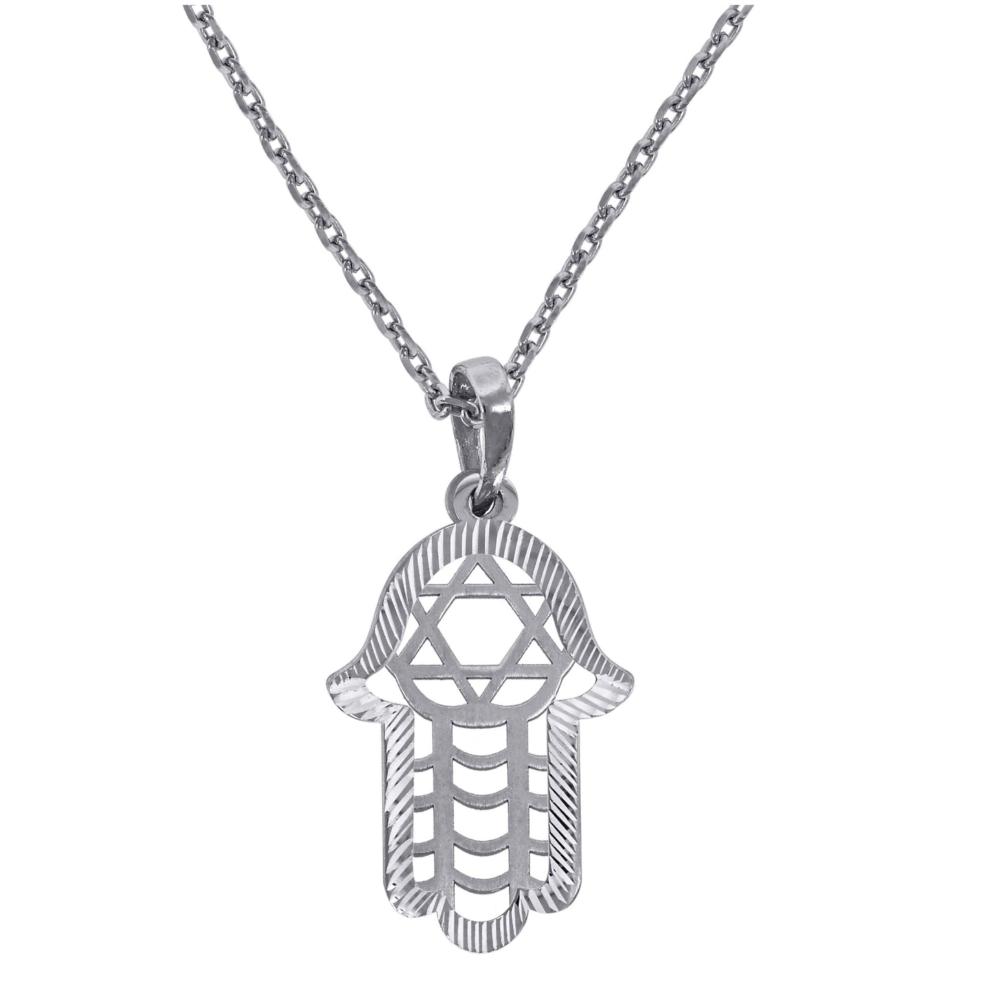 Sterling Silver Women Rolo Link Humsa Necklace