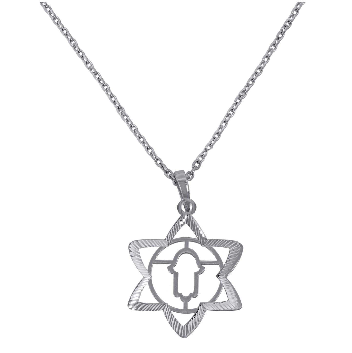 Sterling Silver Women Rolo Link Star Of David Necklace