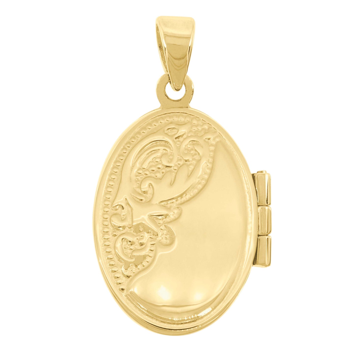 14K Gold Unisex Engraved Oval Locket Pendant