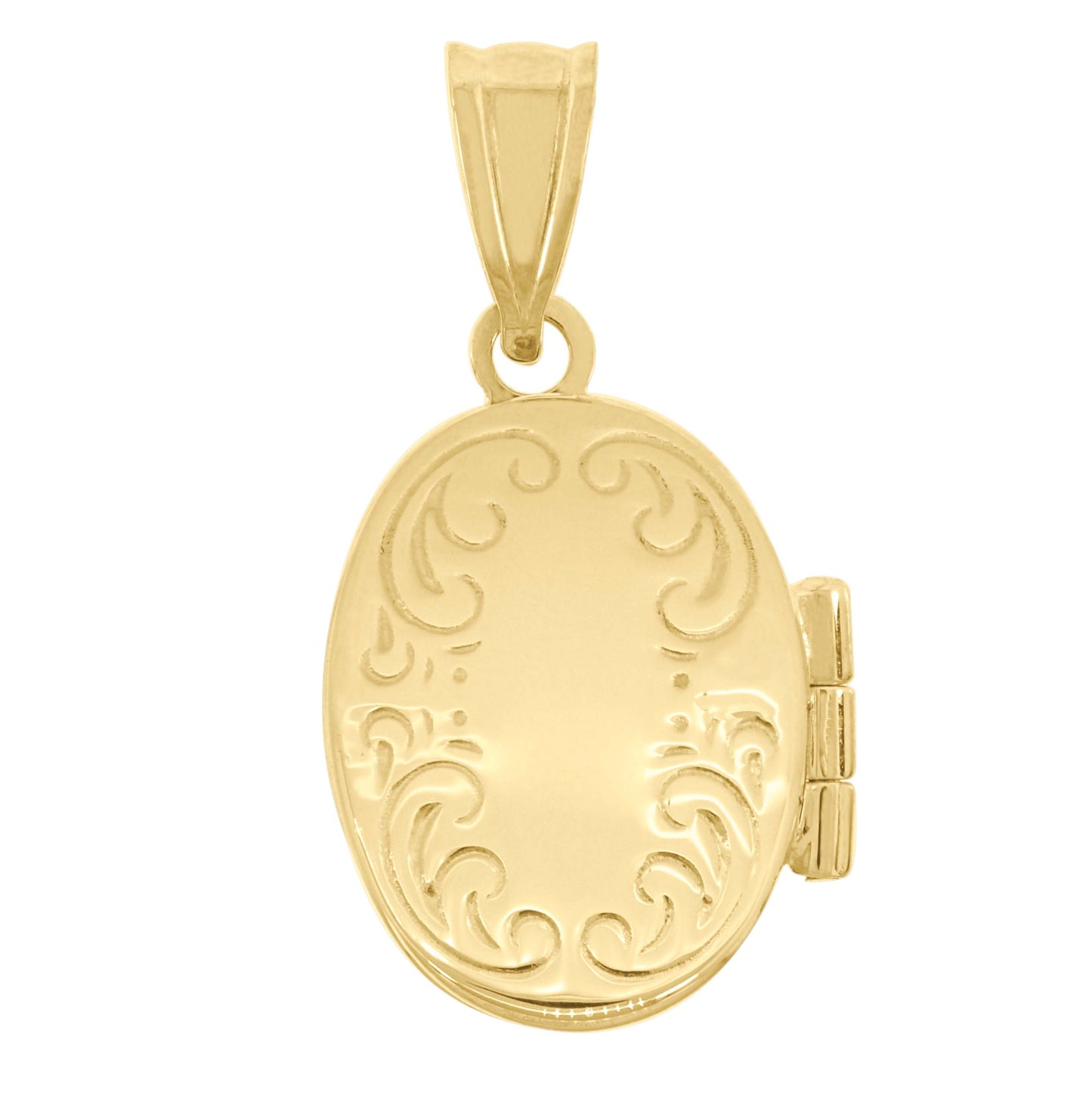 14K Gold Unisex Engraved Oval Locket Pendant