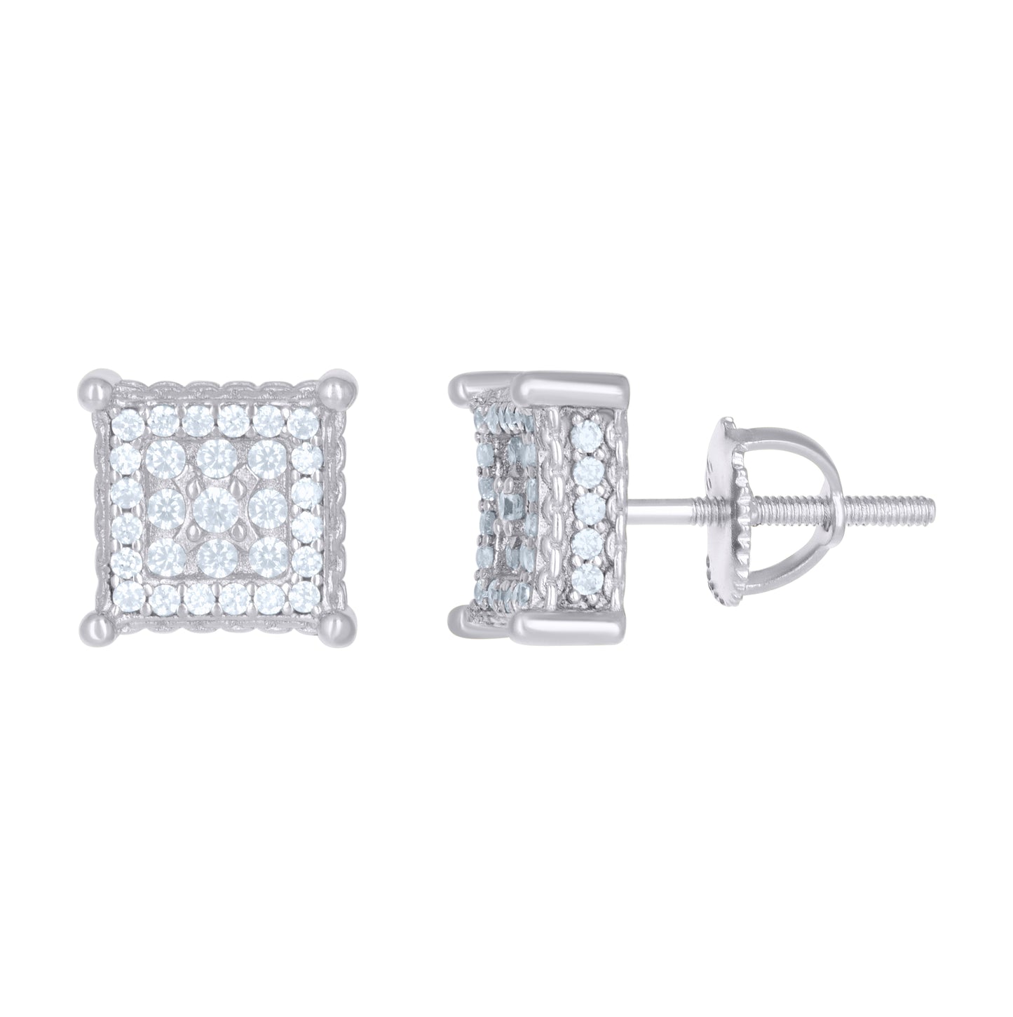 Sterling Silver Or Yellow-Tone Cubic Zirconia Unisex Square Kite Stud Earrings