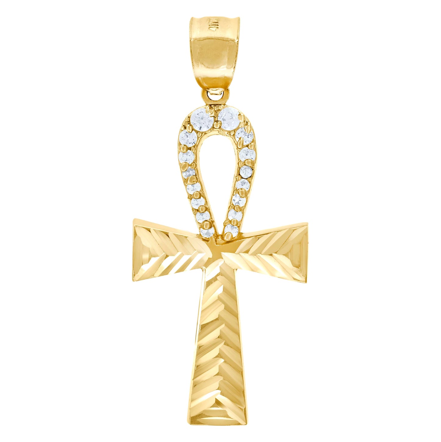 10K Yellow Gold Unisex Cubic-Zirconia Egyptian Ankh Cross Religious Charm Pendant