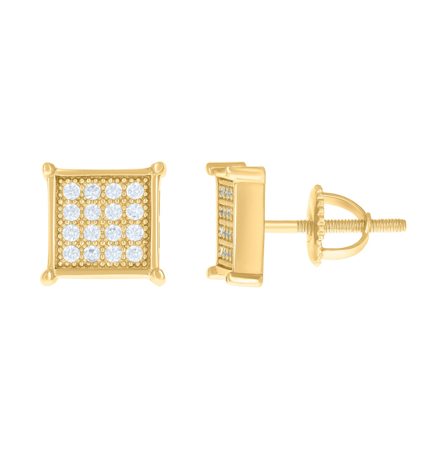 Sterling Silver Or Yellow-Tone Womens Cubic Zirconia Square Stud Earrings