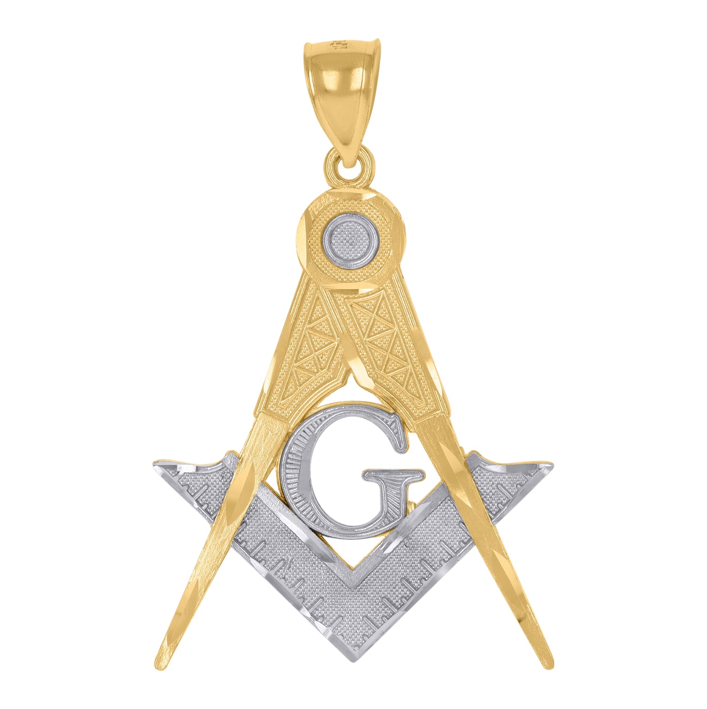 10K Gold Two-Tone Textured Mens Masonic Religious Charm Pendant