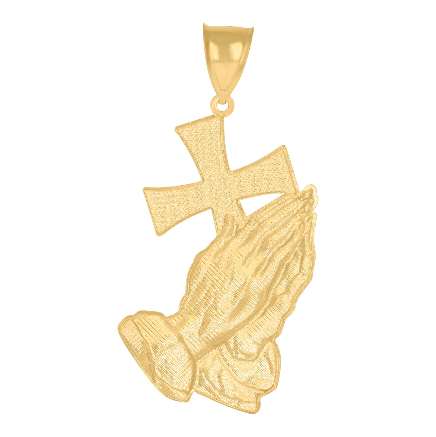10K Two-Tone Gold Mens Women Praying Hands Cross Religious Charm Pendant