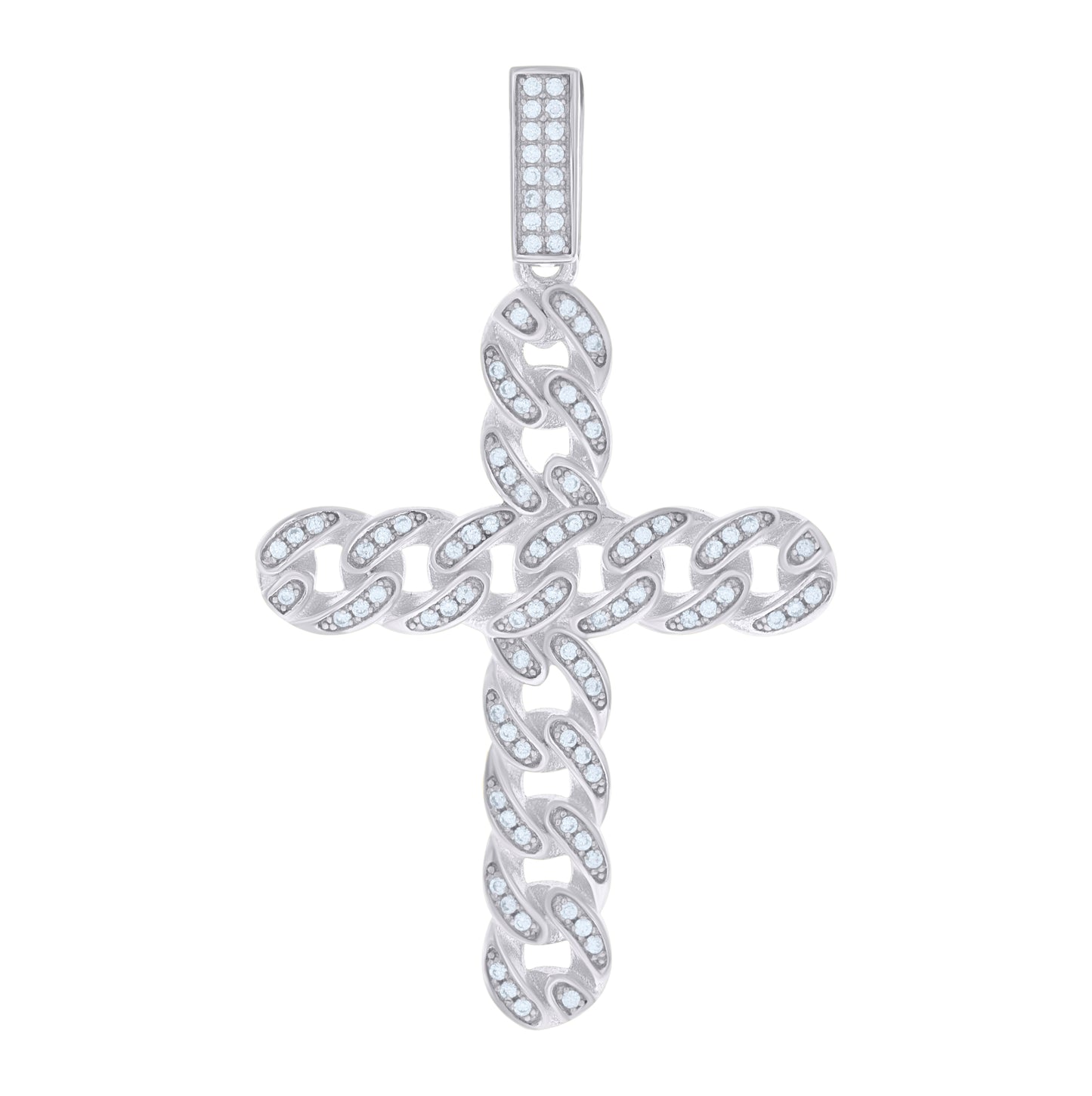 Sterling Silver Unisex Cubic Zirconia Cross Religious Charm Pendant