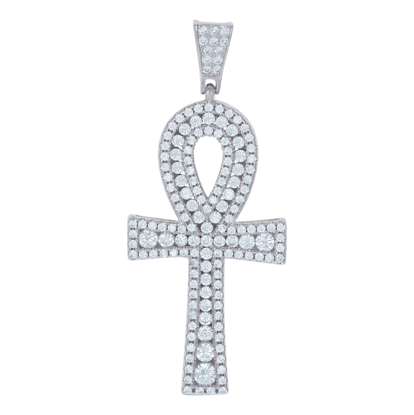 Sterling Silver Unisex Cubic-Zirconia Ankh Cross Religious Charm Pendant