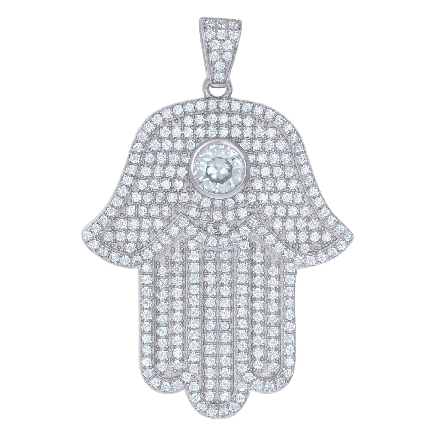 Sterling Silver Mens Cubic Zirconia Religious Hamsa Charm Pendant
