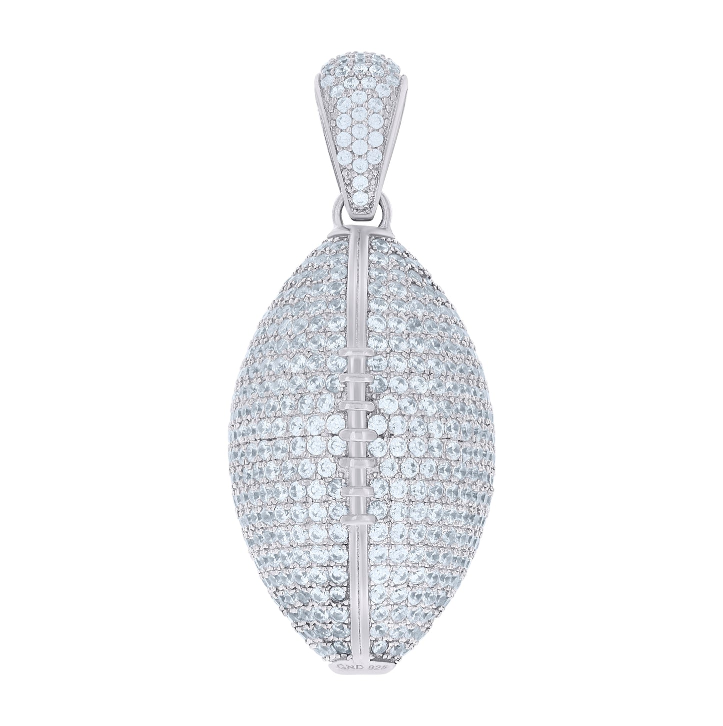 Sterling Silver Mens Round Cubic Zirconia Football Charm Pendant