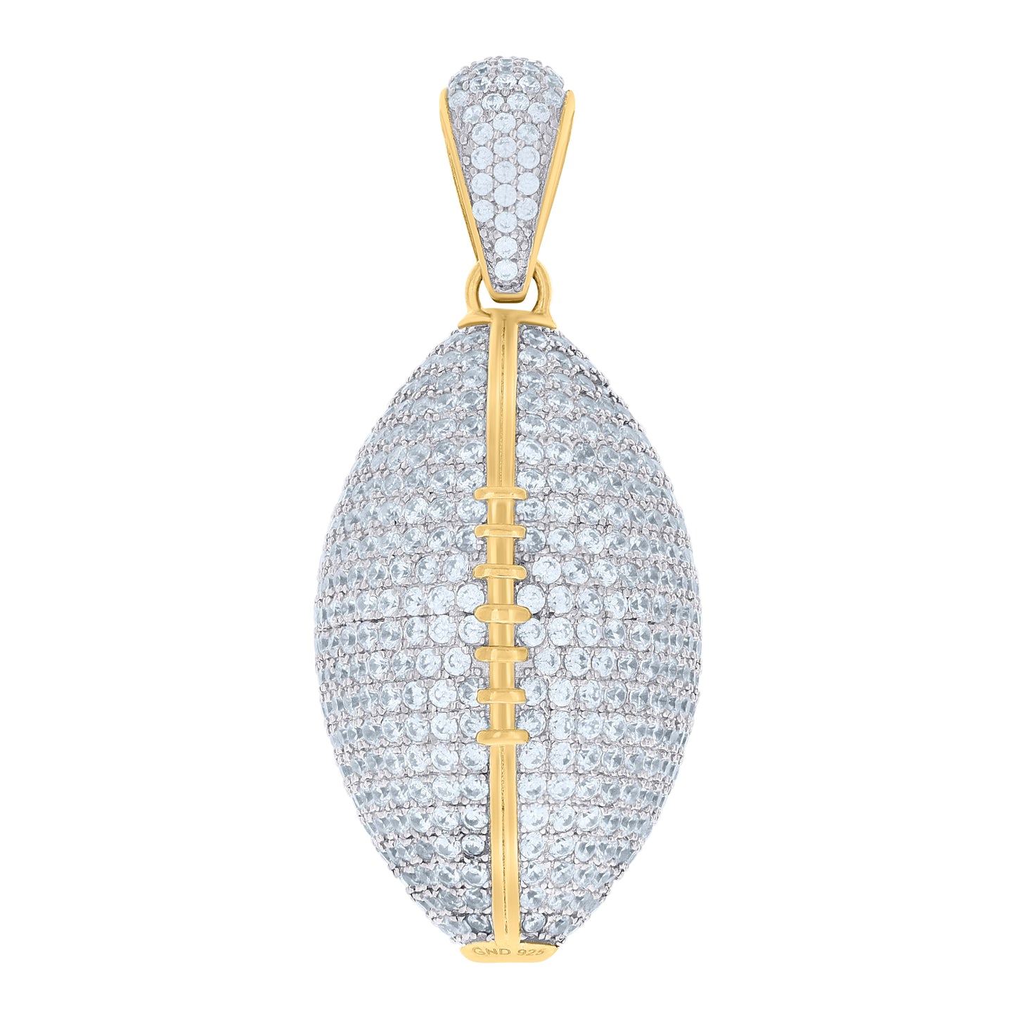 Sterling Silver Mens Round Cubic Zirconia Football Charm Pendant