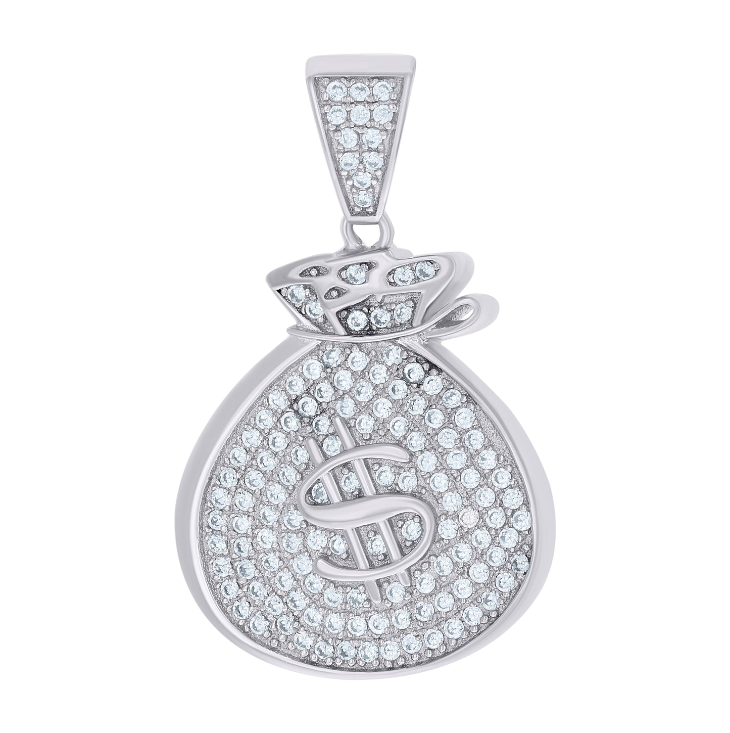 Sterling Silver Mens Round Cubic Zirconia Money Bag Cluster Charm Pendant