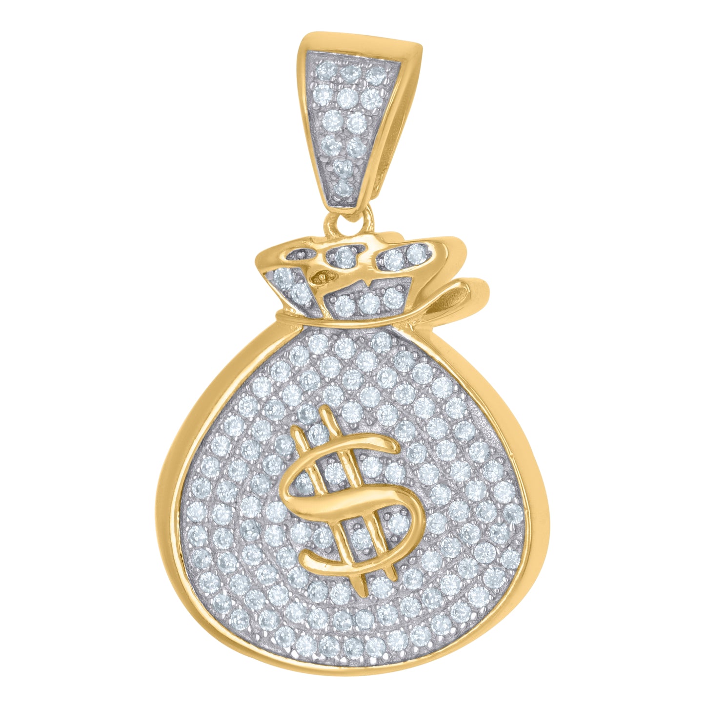 Sterling Silver Mens Round Cubic Zirconia Money Bag Cluster Charm Pendant