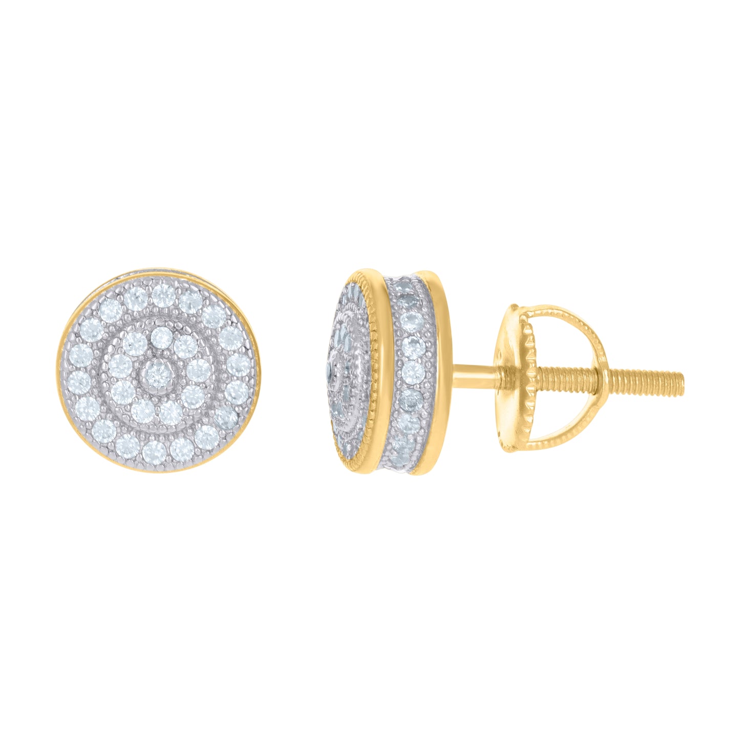 Sterling Silver Yellow-Tone Unisex Cubic Zirconia Round Stud Earrings