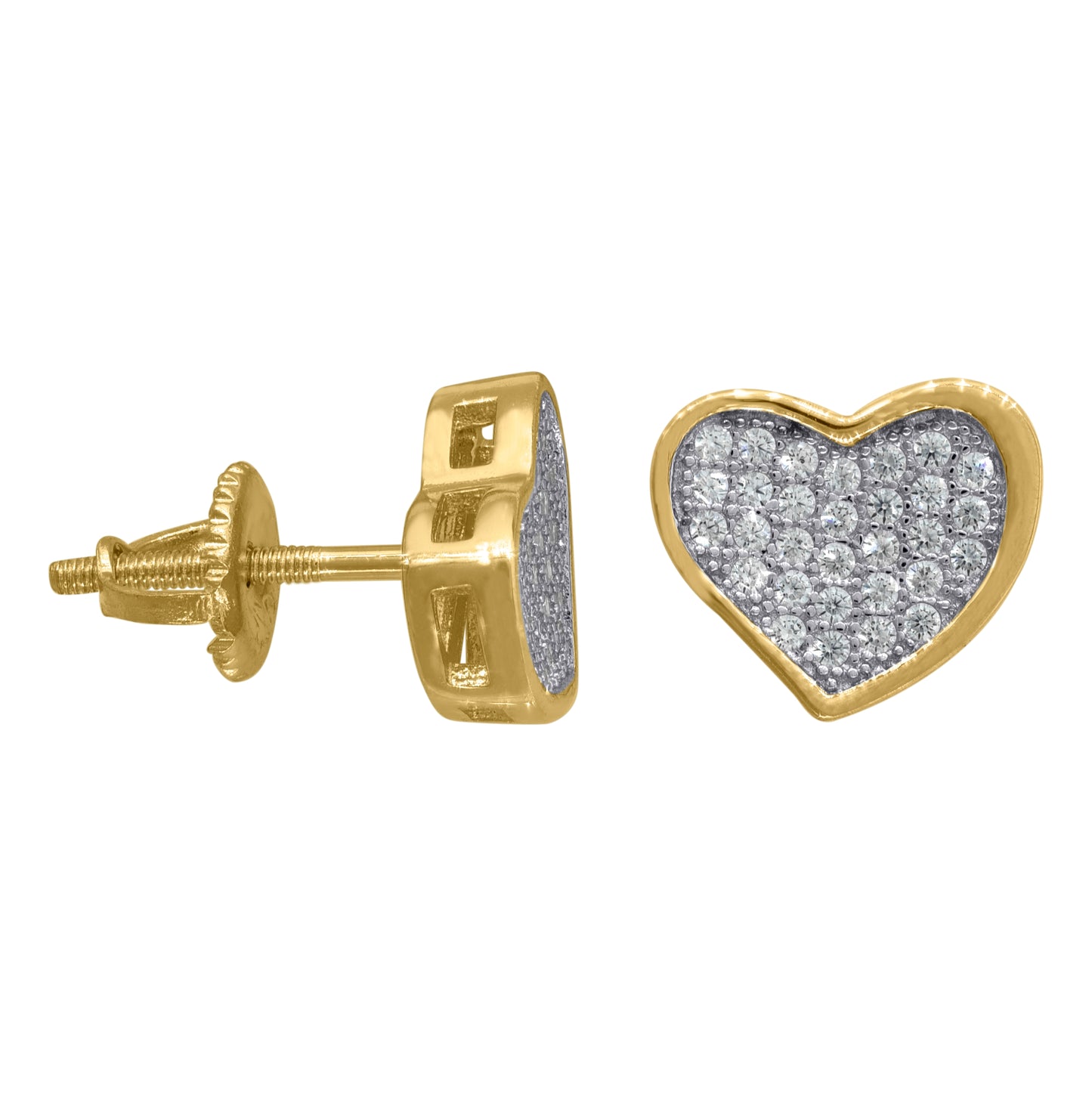 Sterling Silver Or Yellow-Tone Unisex Cubic Zirconia Heart Stud Earrings