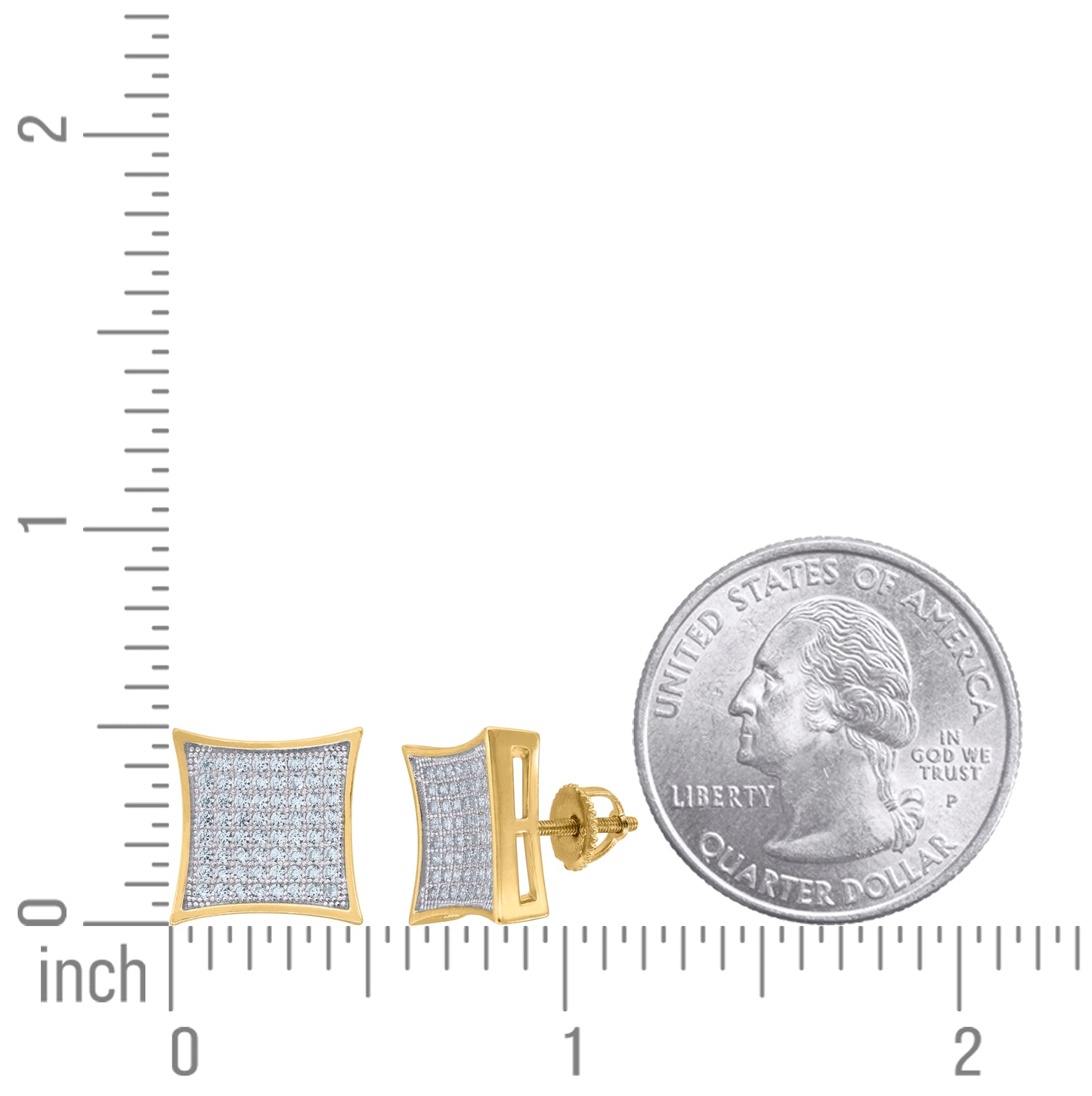 Sterling Silver Yellow-Tone Unisex Cubic Zirconia Kite Stud Earrings