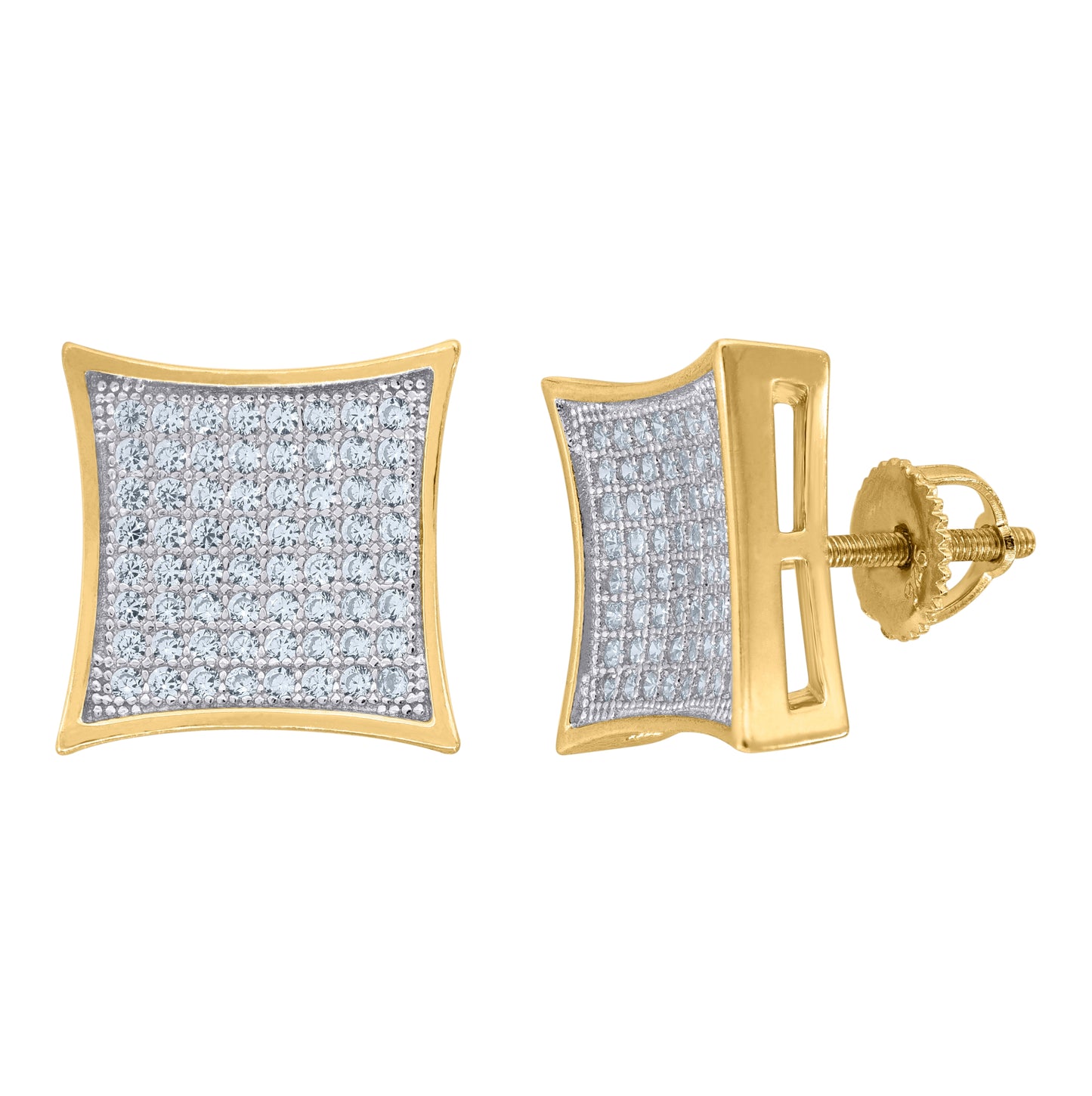 Sterling Silver Yellow-Tone Unisex Cubic Zirconia Kite Stud Earrings