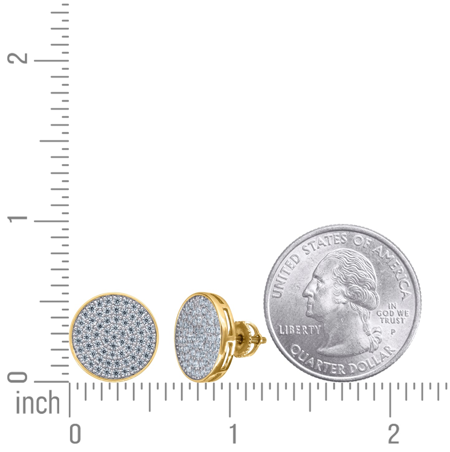 Sterling Silver Yellow-Tone Unisex Cubic Zirconia Round Stud Earrings