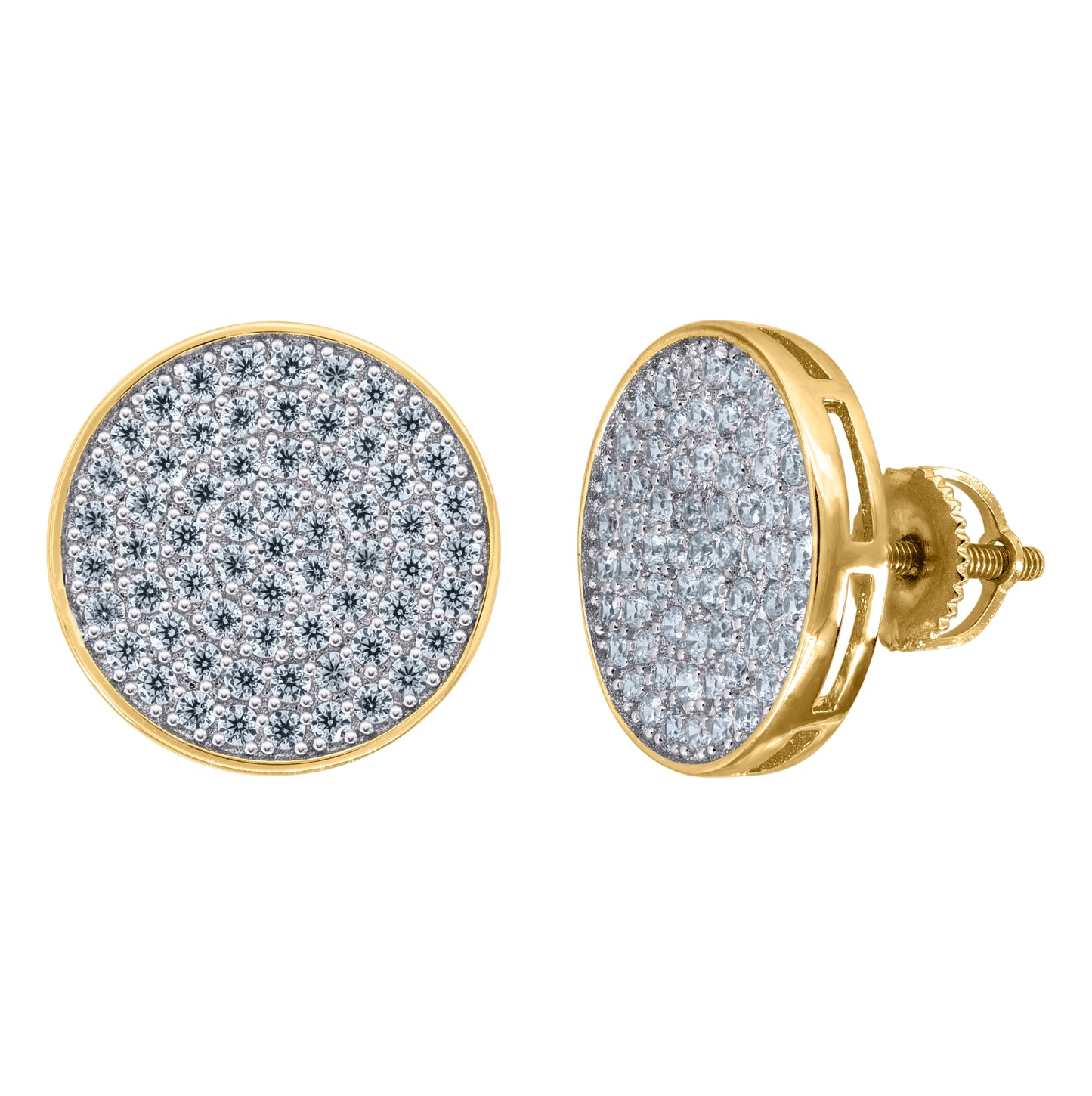 Sterling Silver Yellow-Tone Unisex Cubic Zirconia Round Stud Earrings