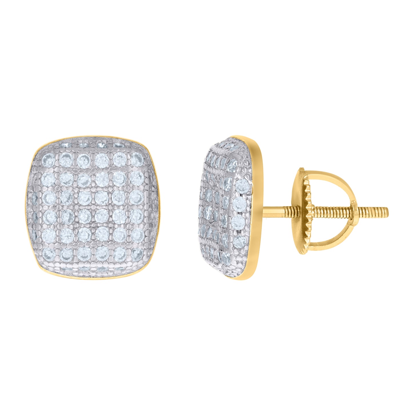 Sterling Silver Yellow-tone Womens Cubic-Zirconia Square Stud Earrings