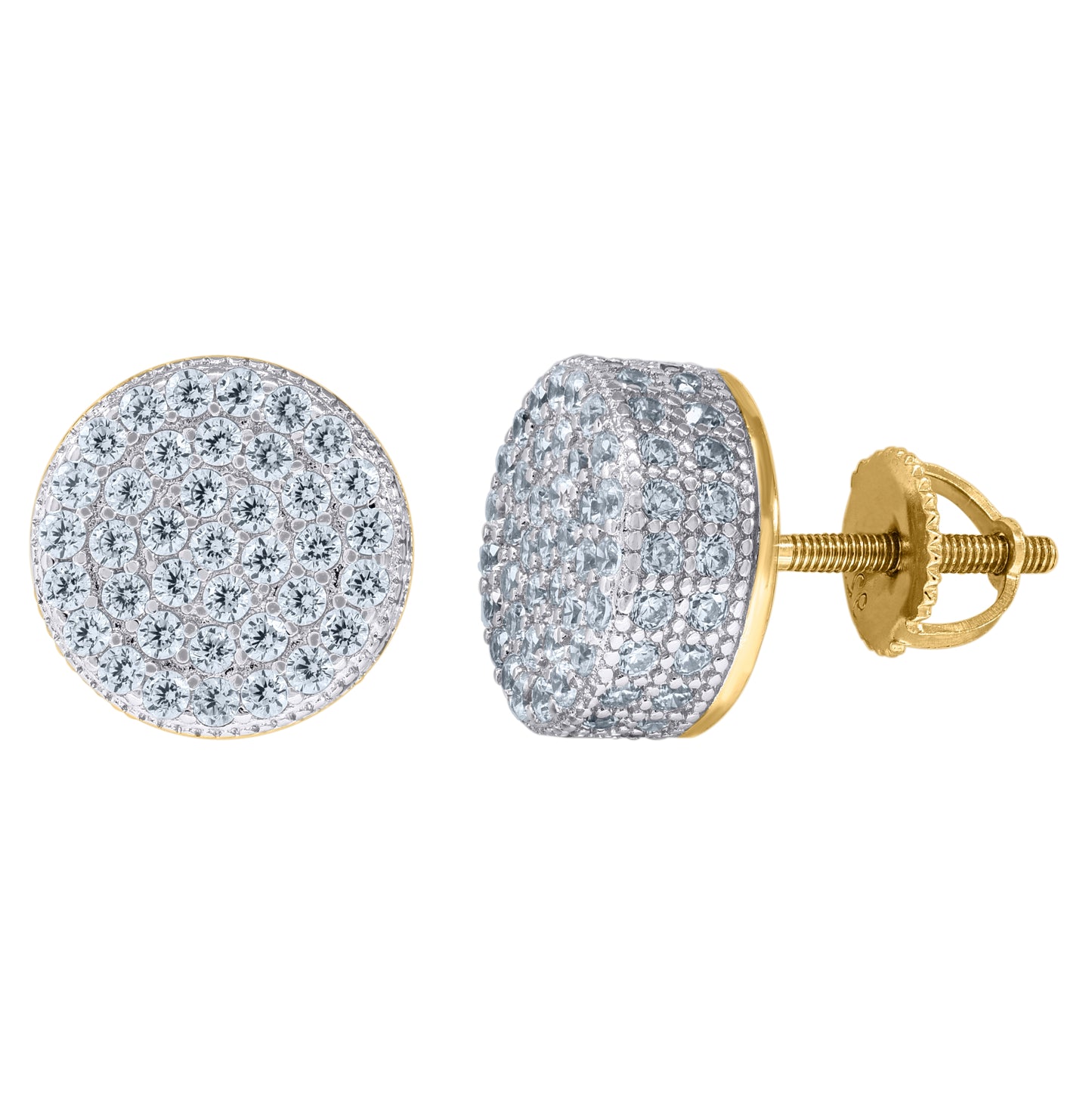 Sterling Silver Yellow-Tone Unisex Cubic Zirconia Round Halo Stud Earrings