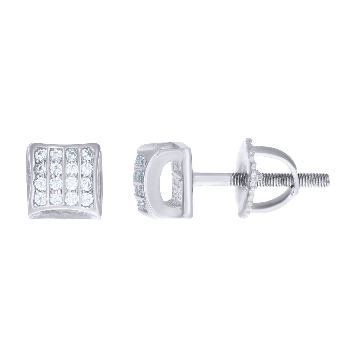 Sterling Silver Unisex Cubic Zirconia Square Stud Earrings