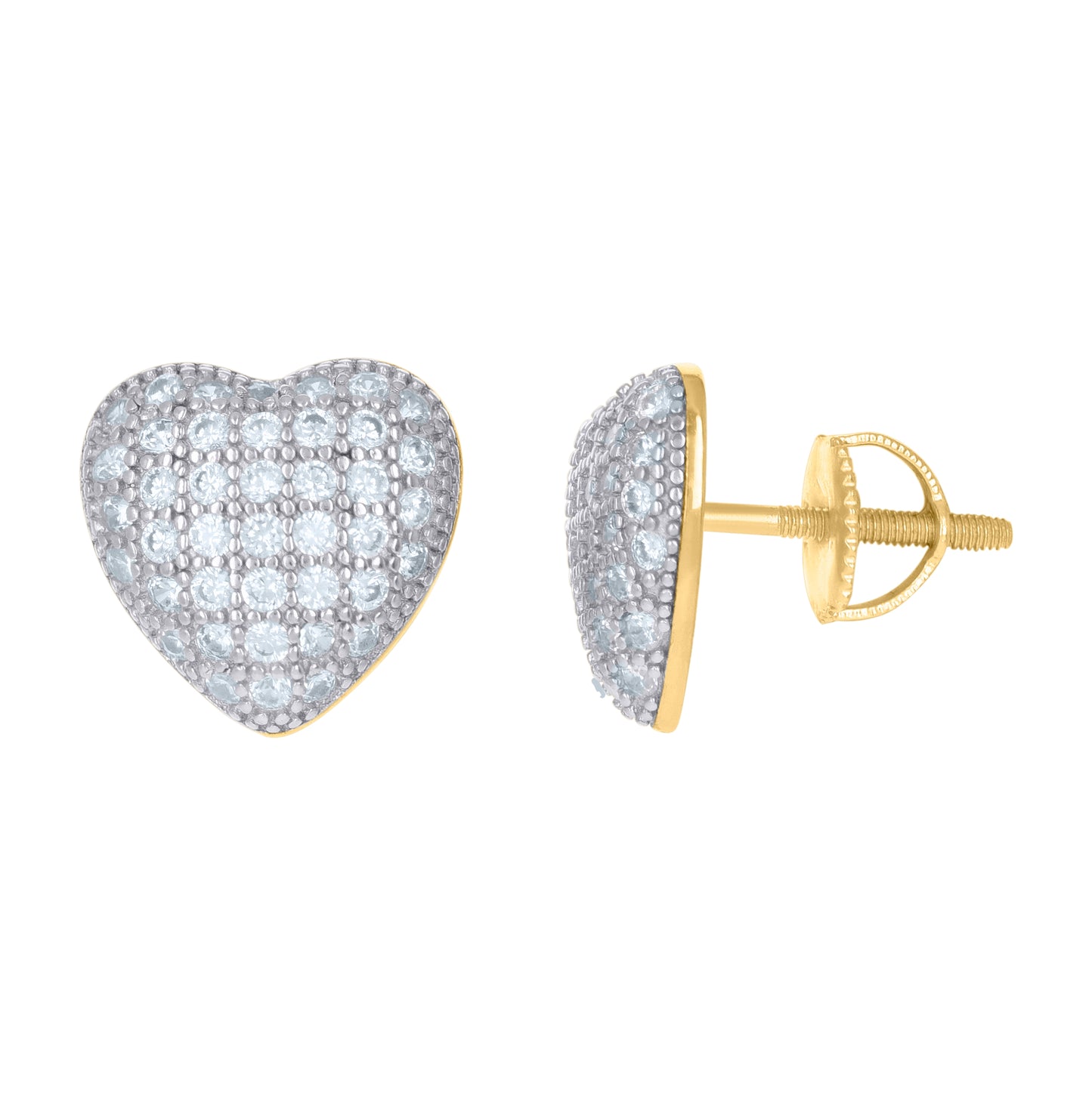 Sterling Silver Or Yellow-Tone Unisex Cubic Zirconia Heart Stud Earrings