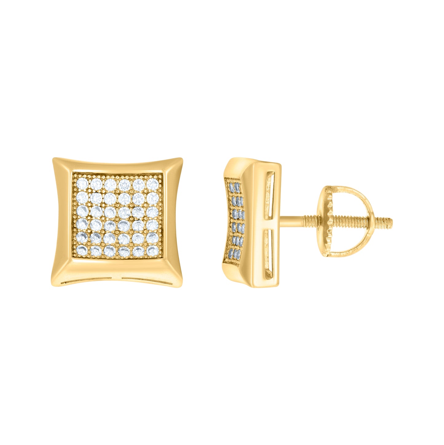 Sterling Silver Or Yellow-Tone Unisex Cubic Zirconia Kite Stud Earrings