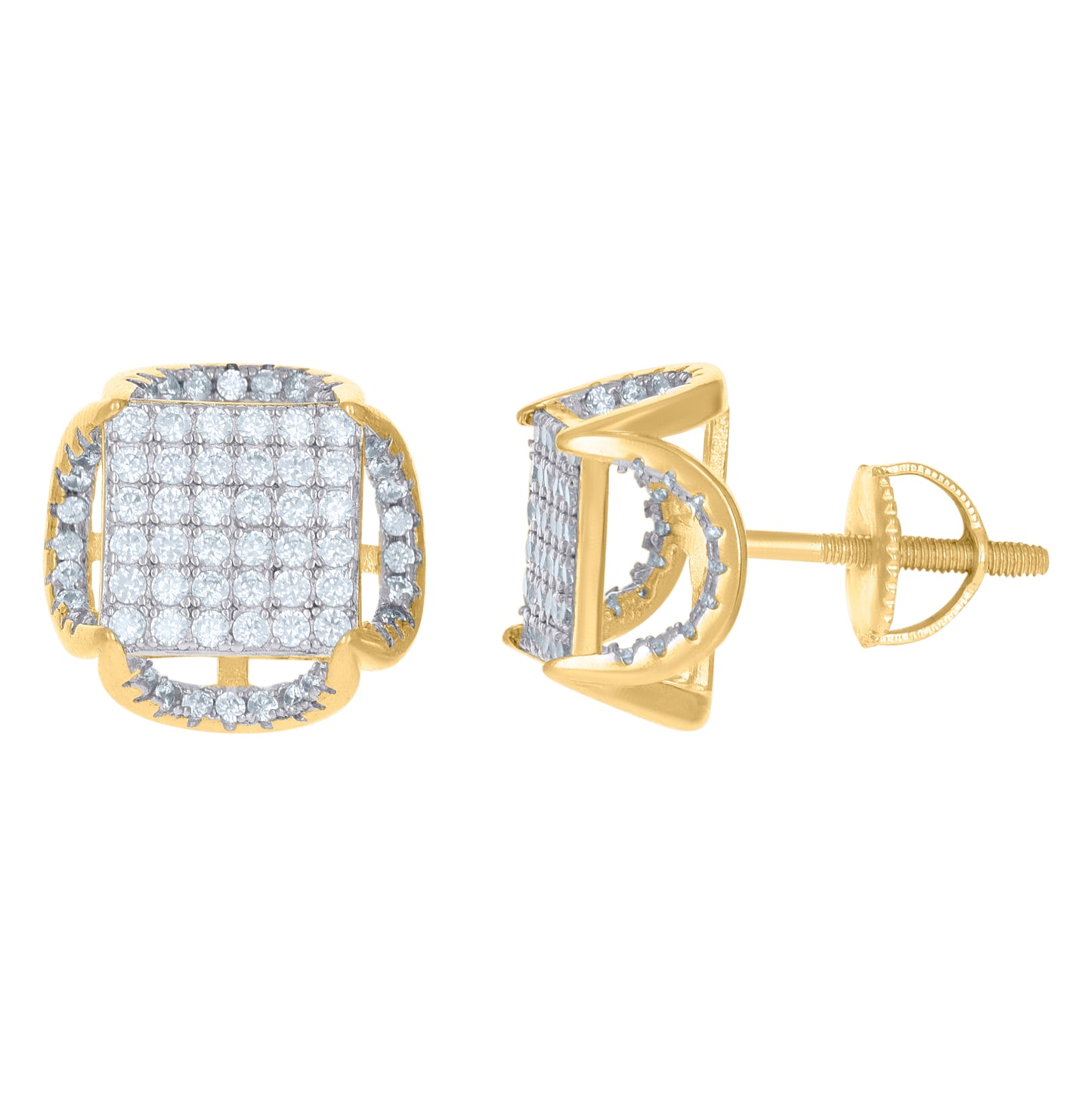 Sterling Silver Yellow-Tone Unisex Cubic Zirconia Round Stud Earrings