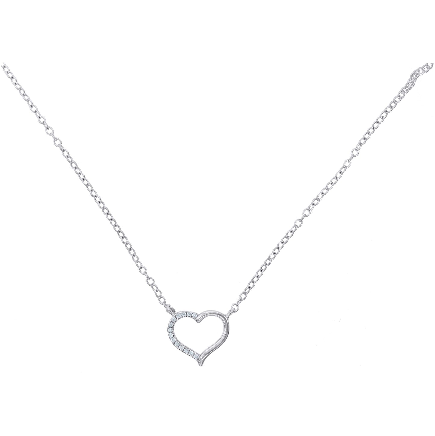 Sterling Silver Women Cubic Zirconia Rolo Link Heart Necklace