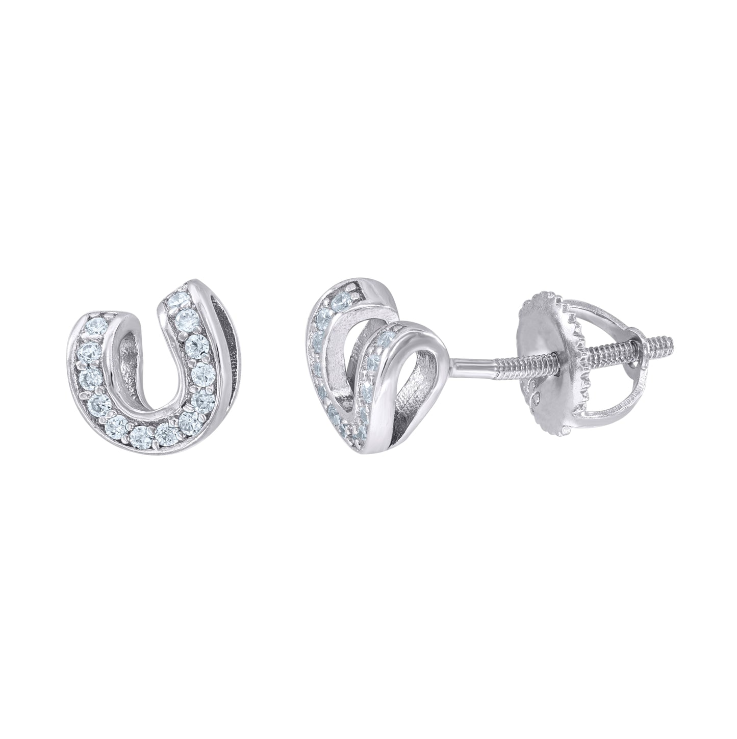 Sterling Silver Womens Round Cubic-Zirconia U-Shaped Fashion Stud Earrings