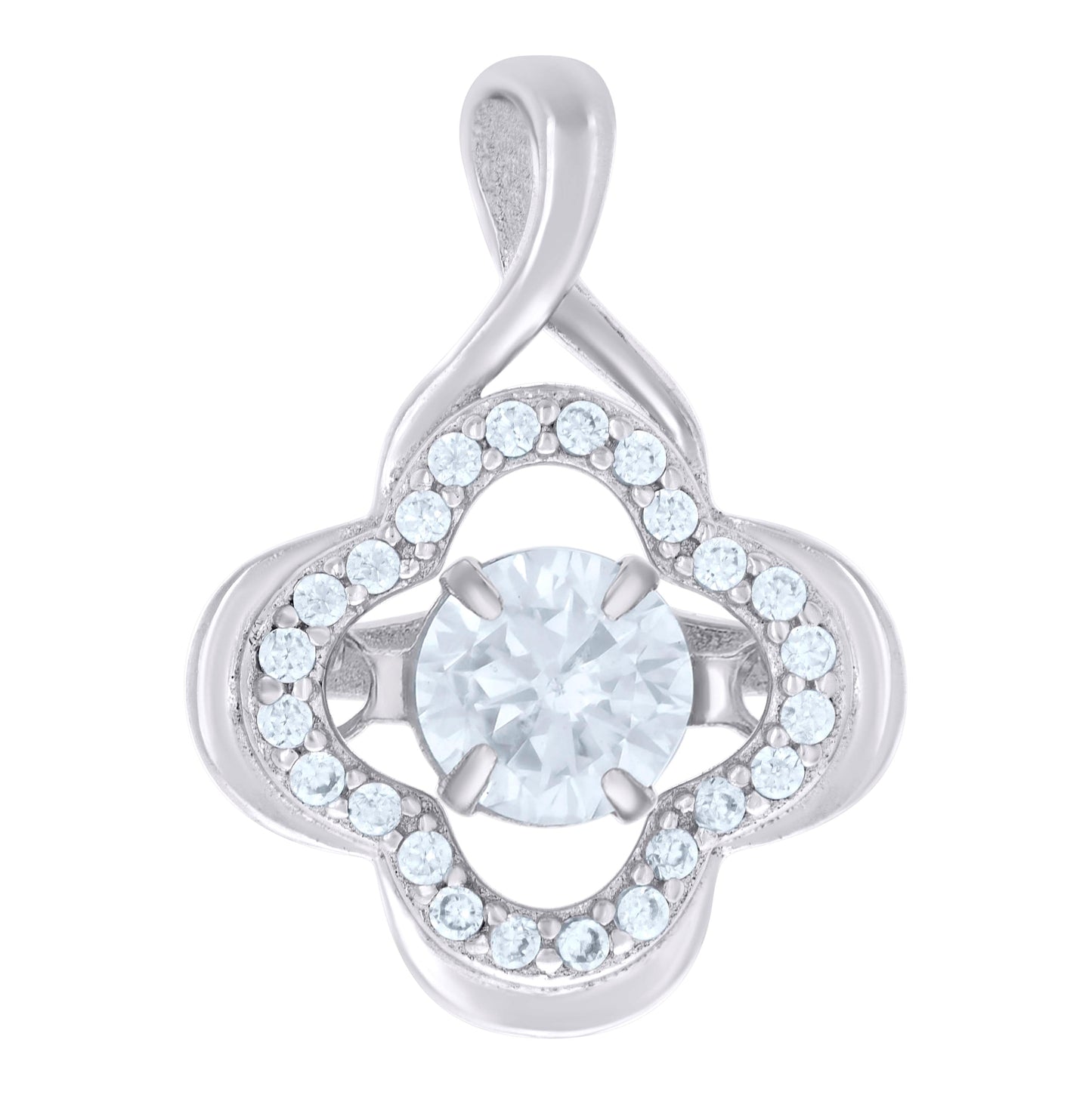 Sterling Silver Womens Cubic Zirconia Fashion Flower Charm Pendant