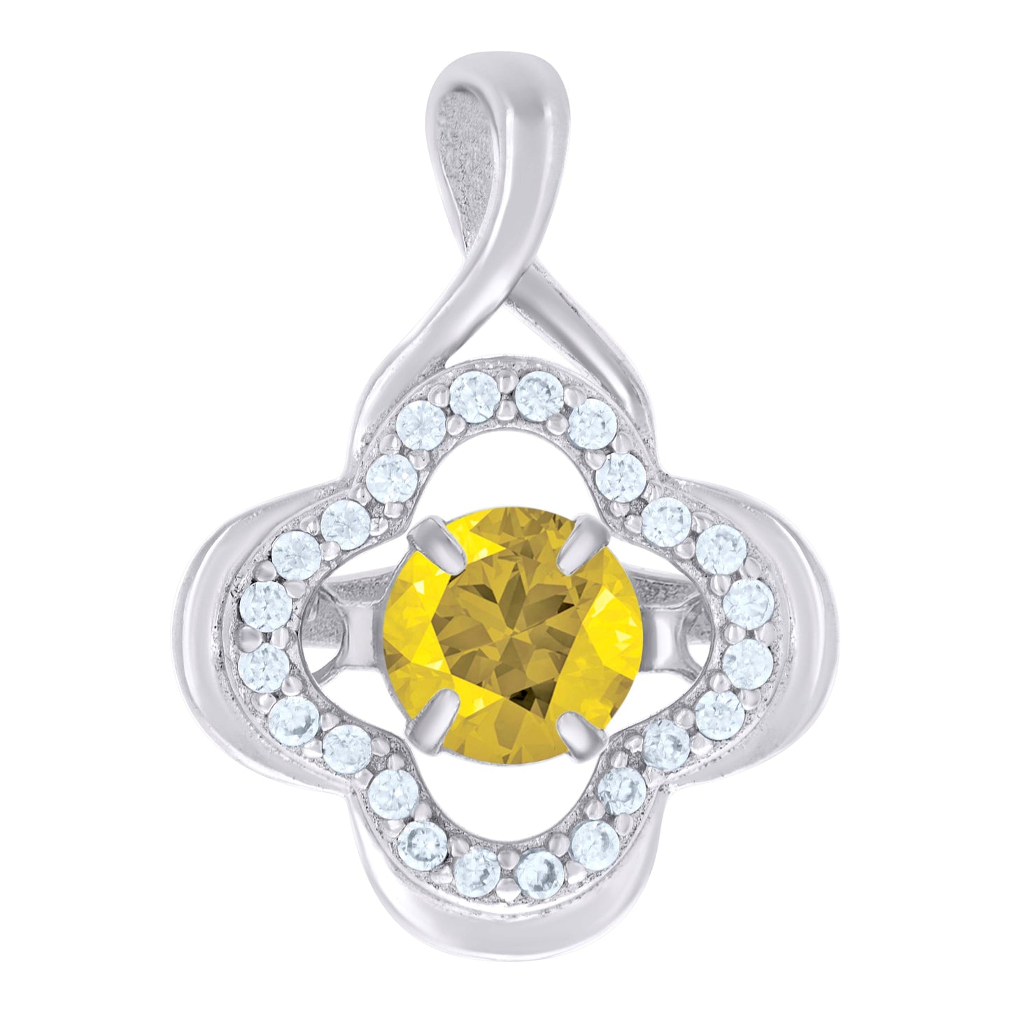 Sterling Silver Womens Cubic Zirconia Fashion Flower Charm Pendant