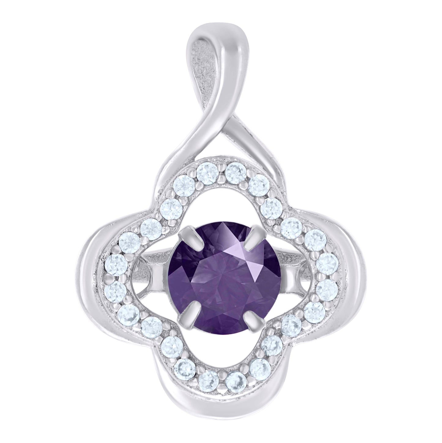 Sterling Silver Womens Cubic Zirconia Fashion Flower Charm Pendant